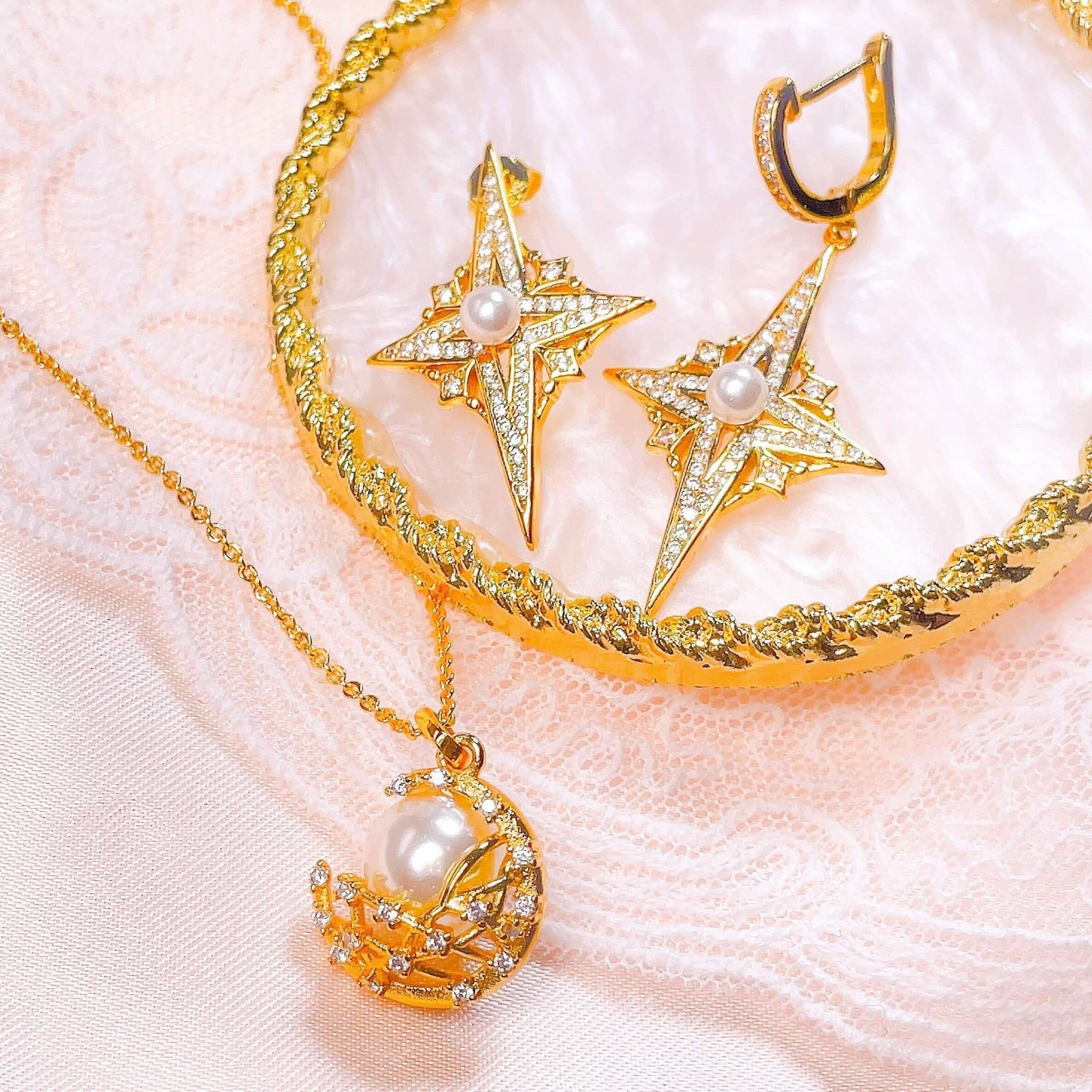 Shopminx Asymmetrical Pearl Star Earrings Default Title