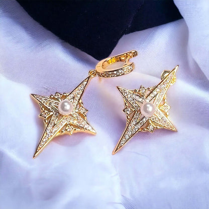 Asymmetrical Pearl Star Earrings Default Title