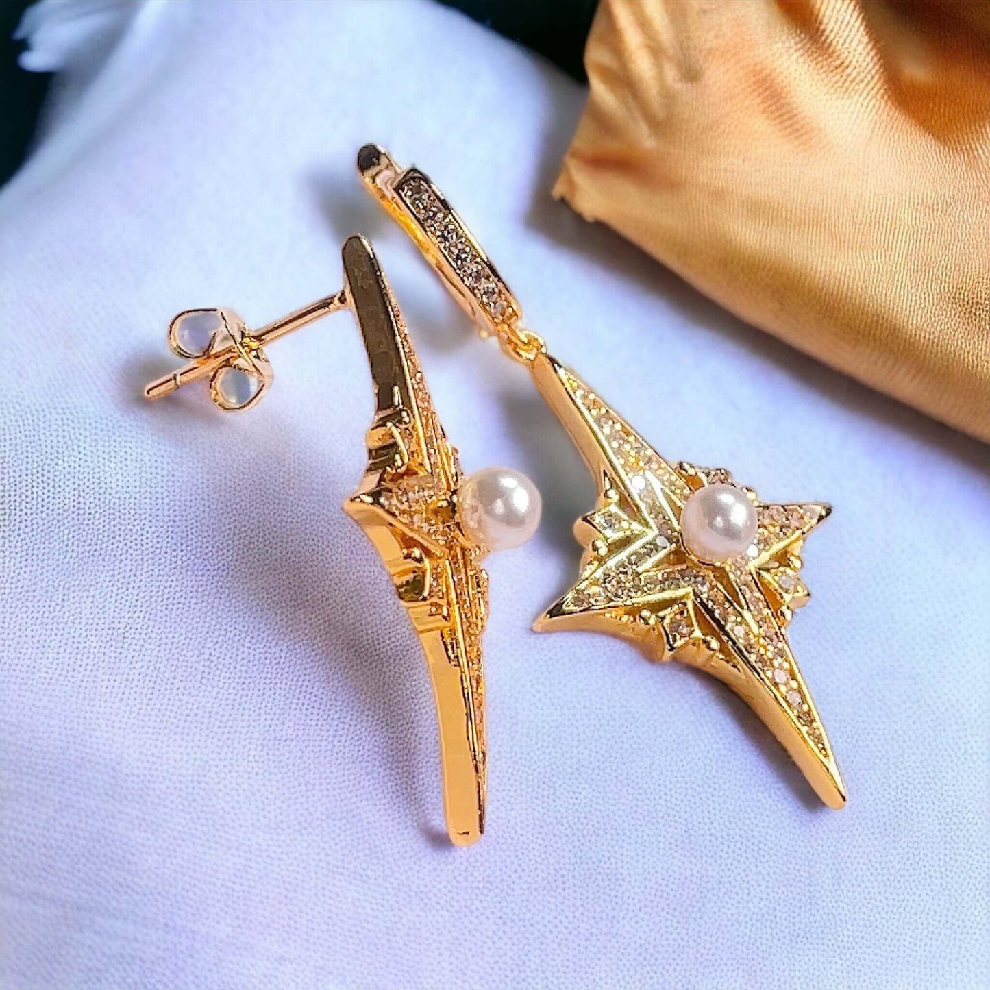 Asymmetrical Pearl Star Earrings Default Title