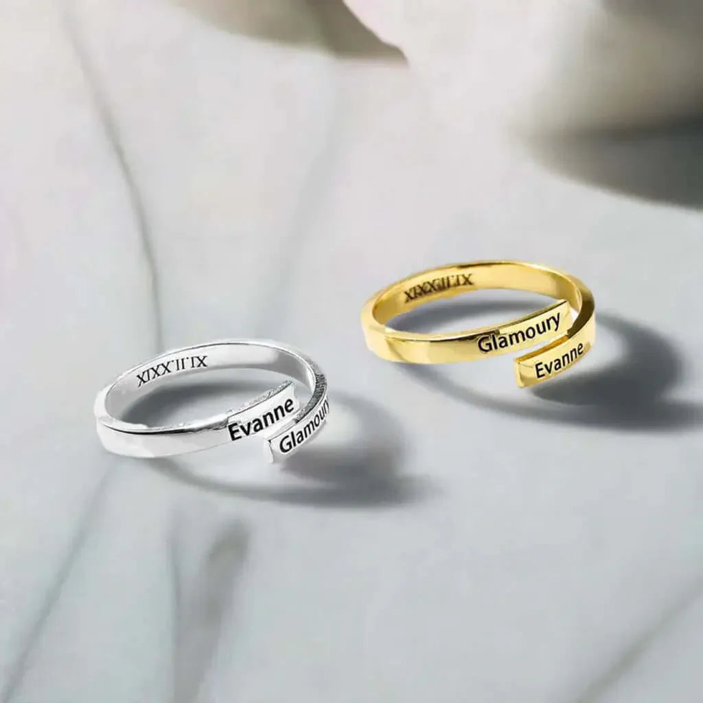 Full Silver 2-Name Ring - sterling silver ring Rose Gold
