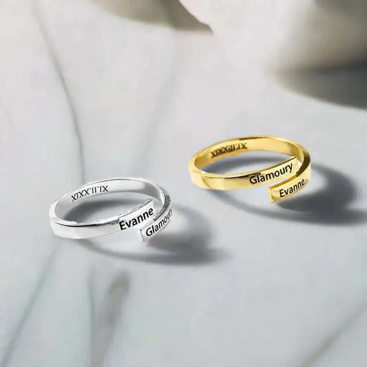 Full Silver 2-Name Ring - sterling silver ring Rose Gold
