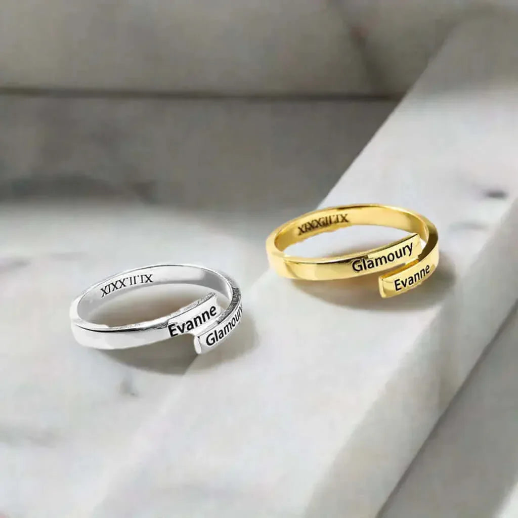 Full Silver 2-Name Ring - sterling silver ring Rose Gold
