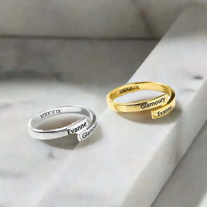 Full Silver 2-Name Ring - sterling silver ring Rose Gold