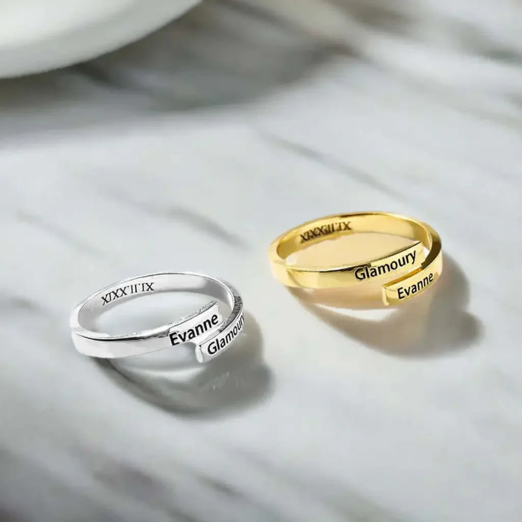 Full Silver 2-Name Ring - sterling silver ring Rose Gold