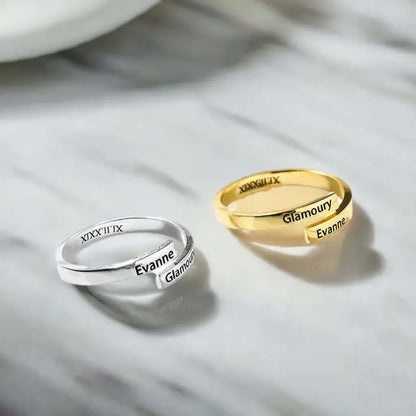 Full Silver 2-Name Ring - sterling silver ring Rose Gold