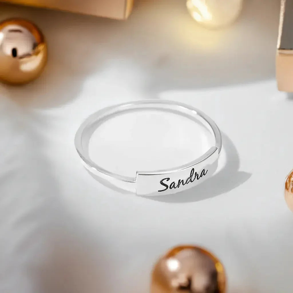 Full Silver Name-1 Ring - silver ring Rose Gold