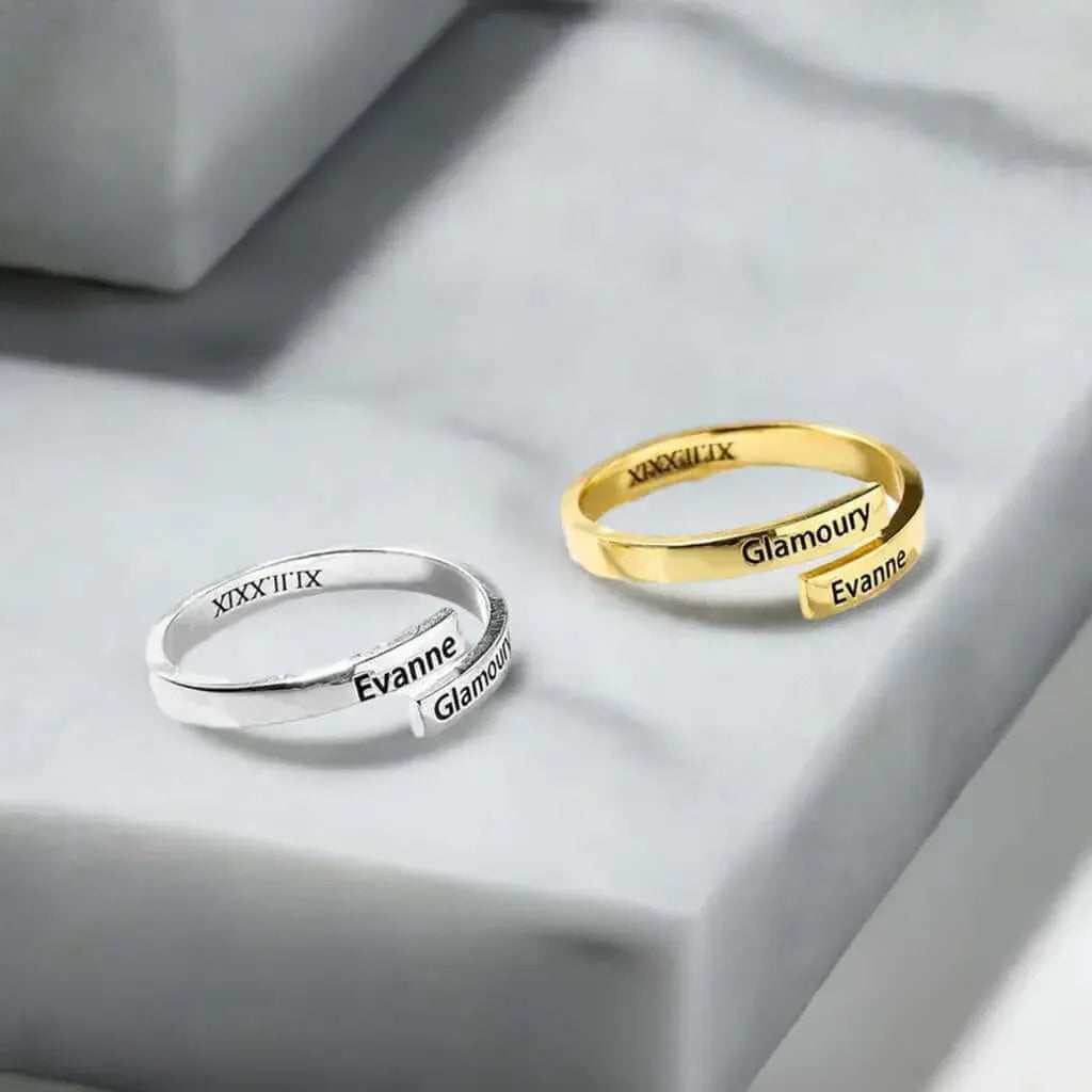 Full Silver 2-Name Ring - sterling silver ring Rose Gold