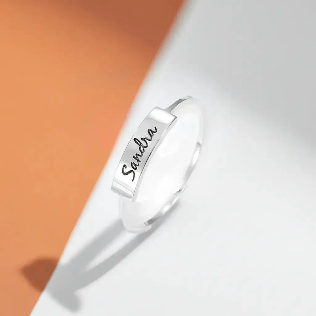 Full Silver Name-1 Ring - silver ring Rose Gold