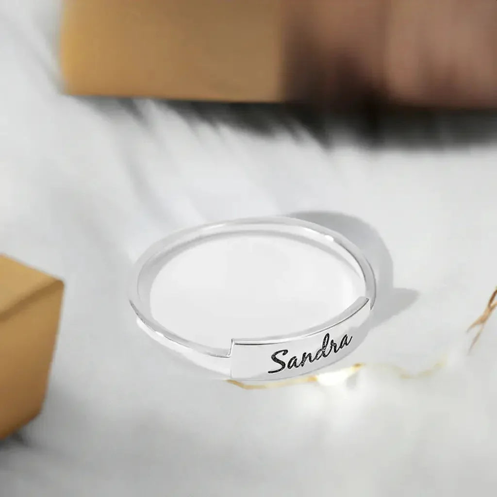 Full Silver Name-1 Ring - silver ring Rose Gold
