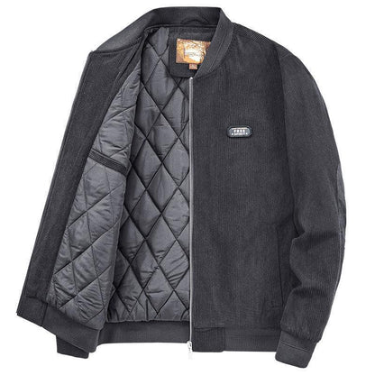 Mens Round Collar Winter Zipped Up Elbow Patch Jacket S / Green