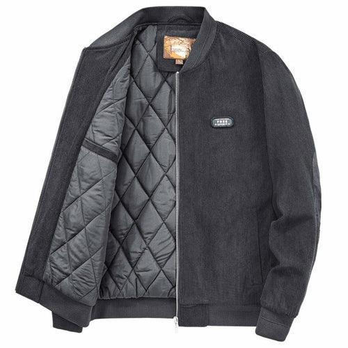 Mens Round Collar Winter Zipped Up Elbow Patch Jacket S / Gray