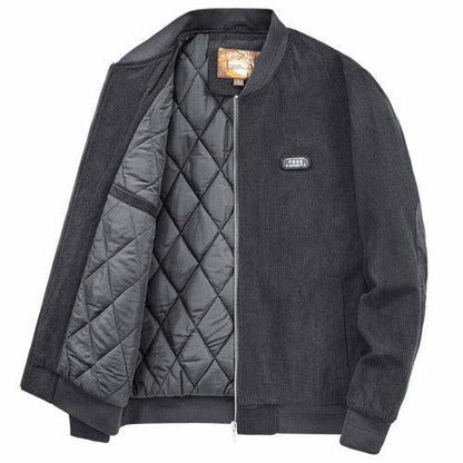 Mens Round Collar Winter Zipped Up Elbow Patch Jacket S / Gray