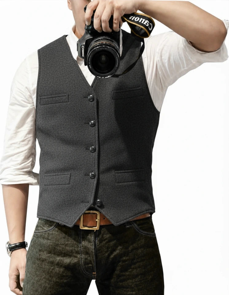 Suit Vest V Neck Herringbone Tweed Slim Fit