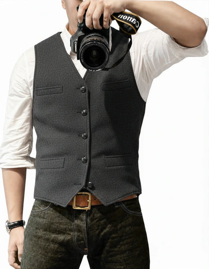 Suit Vest V Neck Herringbone Tweed Slim Fit