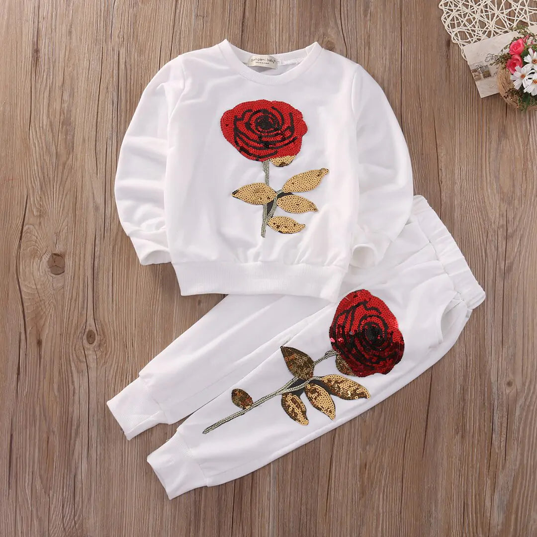 Fashion Girls Kids Suit Rose