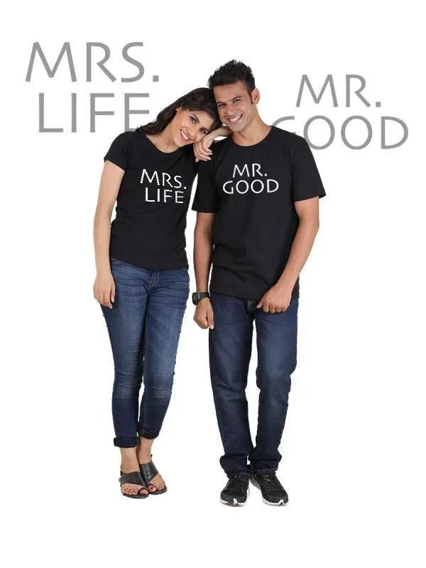 Mr Good and Mrs Life (Classic) Classic Couple T-Shirt Black Small / Large