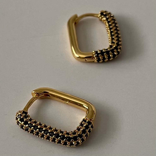 Rectangle Stone Earrings- Gold with Black Stone Default Title