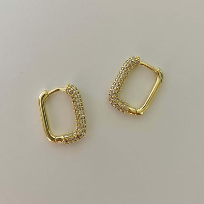 Rectangle Stone Earrings - Gold with White Stone Default Title