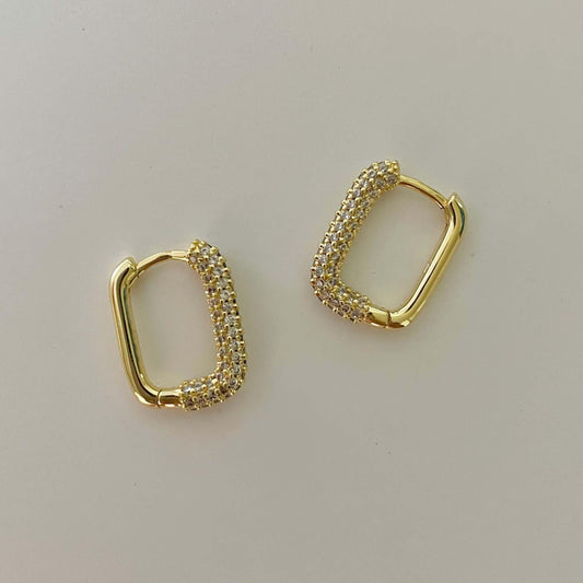 Rectangle Stone Earrings - Gold with White Stone Default Title