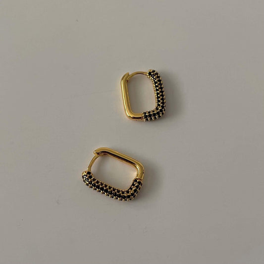 Rectangle Stone Earrings- Gold with Black Stone Default Title