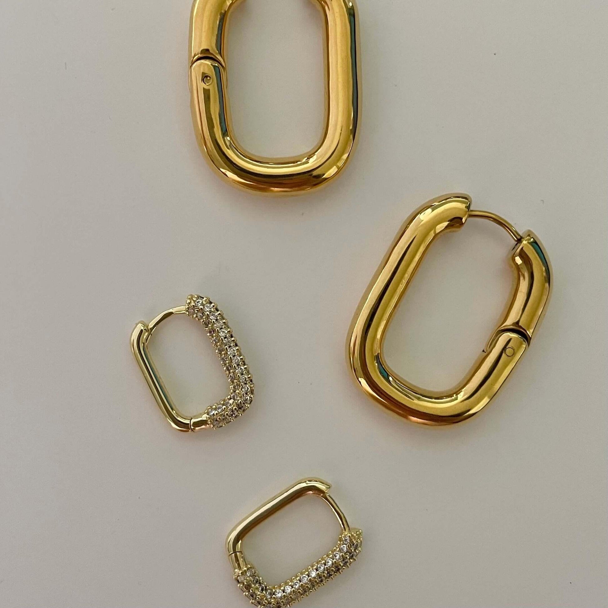 Rectangle Stone Earrings - Gold with White Stone Default Title