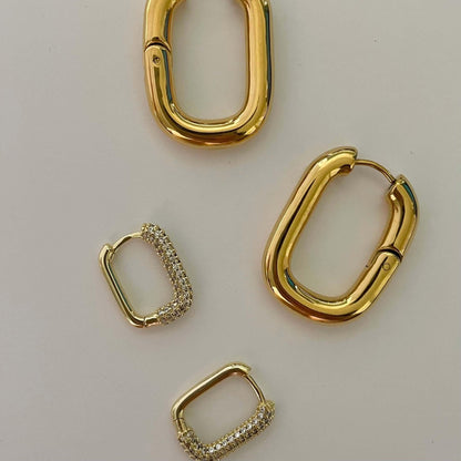 Rectangle Stone Earrings - Gold with White Stone Default Title