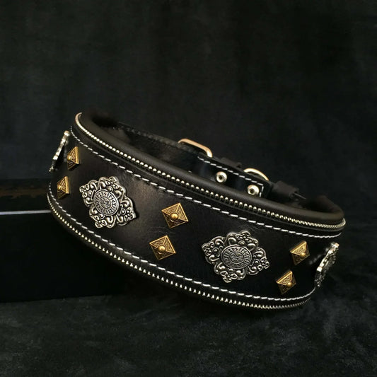 "Aztec" black dog collar XXL- fits a neck of 25.6 to 29.5 inch (65 to 75 cm) / Collar & Leash