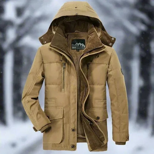 Mens Hooded Winter Parka Coat with Inner Fleece XL / Khaki