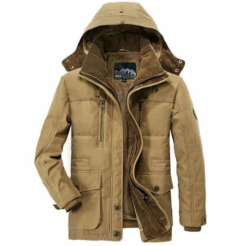 Mens Hooded Winter Parka Coat with Inner Fleece M / Khaki