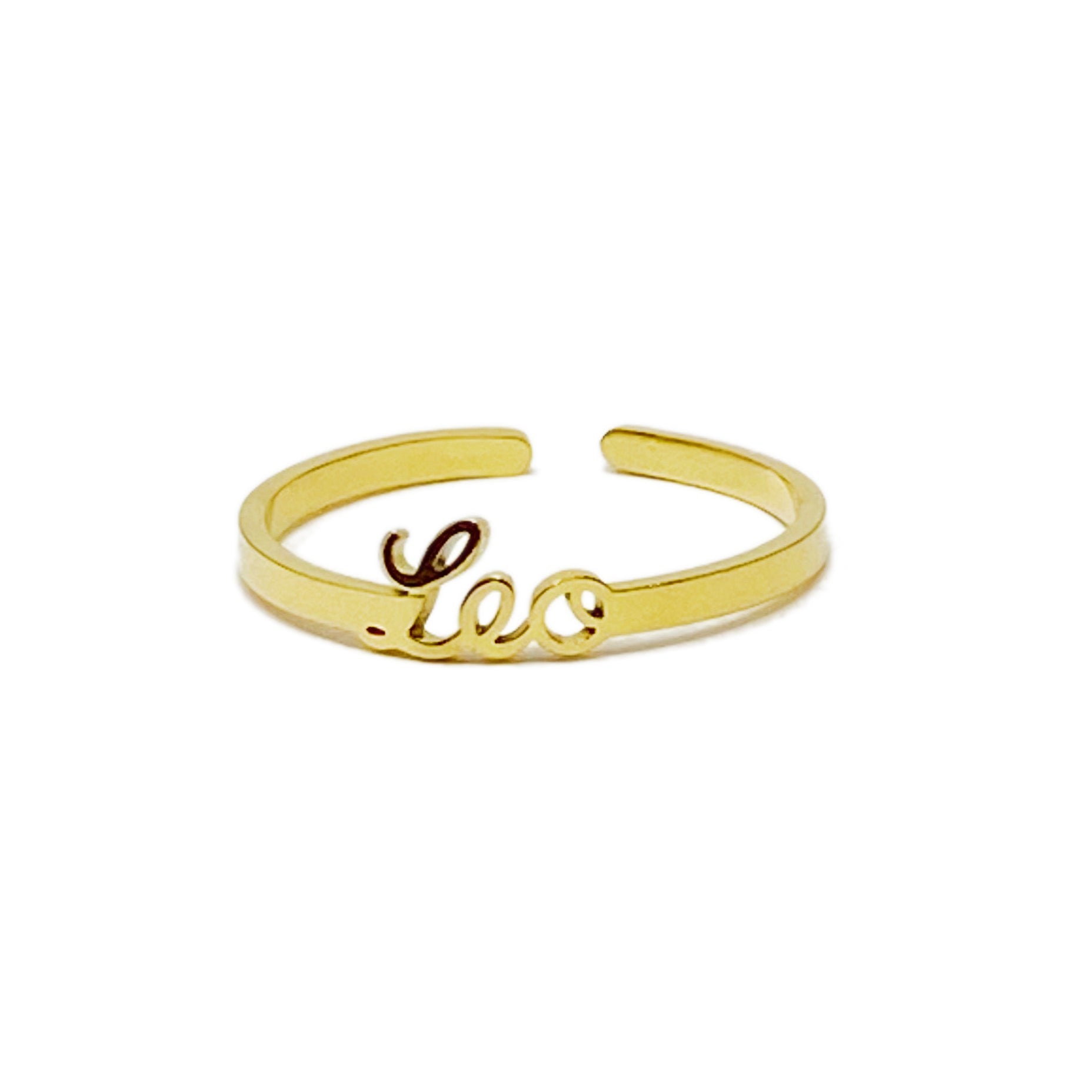 Elegant Scripted Zodiac Ring – Adjustable 18K Gold Plated Stainless Steel