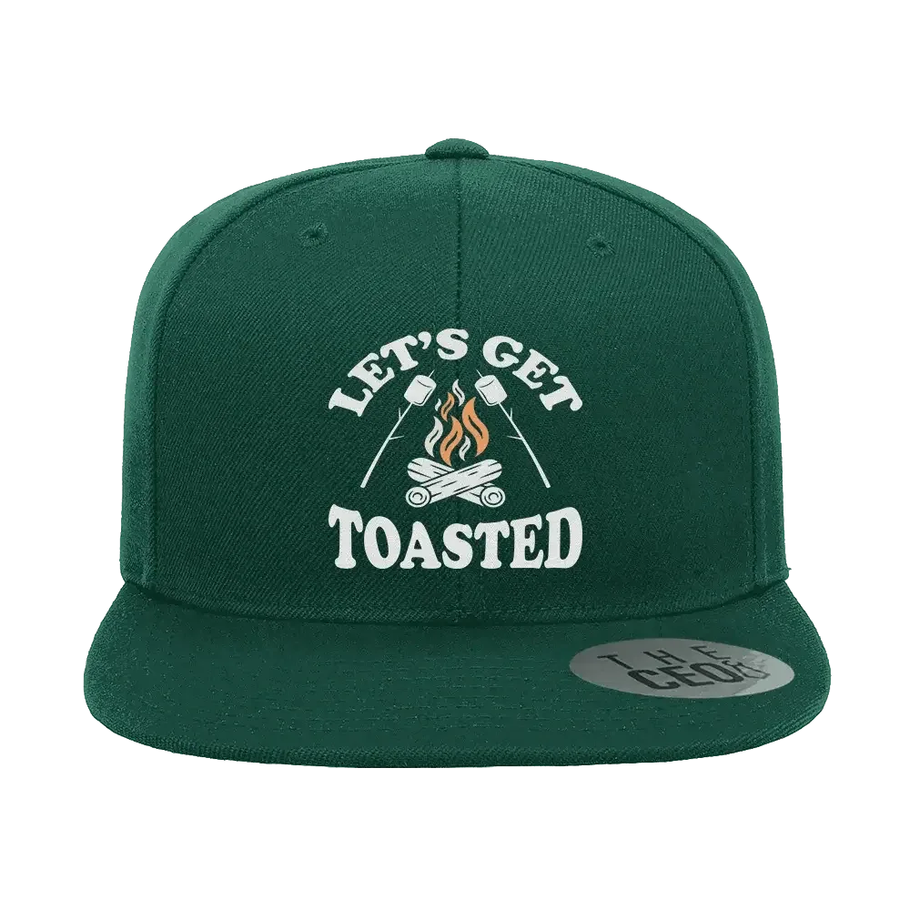 Let's Get Toasted Embroidered Flat Bill Hat Blue
