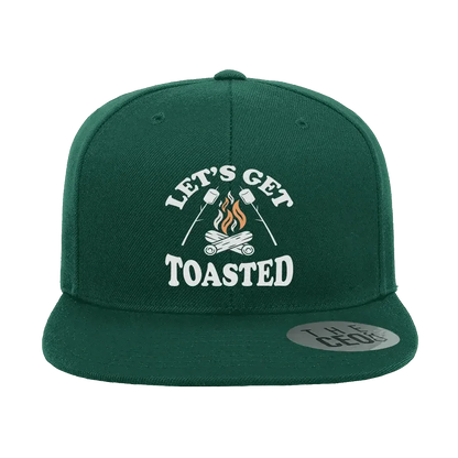 Let's Get Toasted Embroidered Flat Bill Hat Blue
