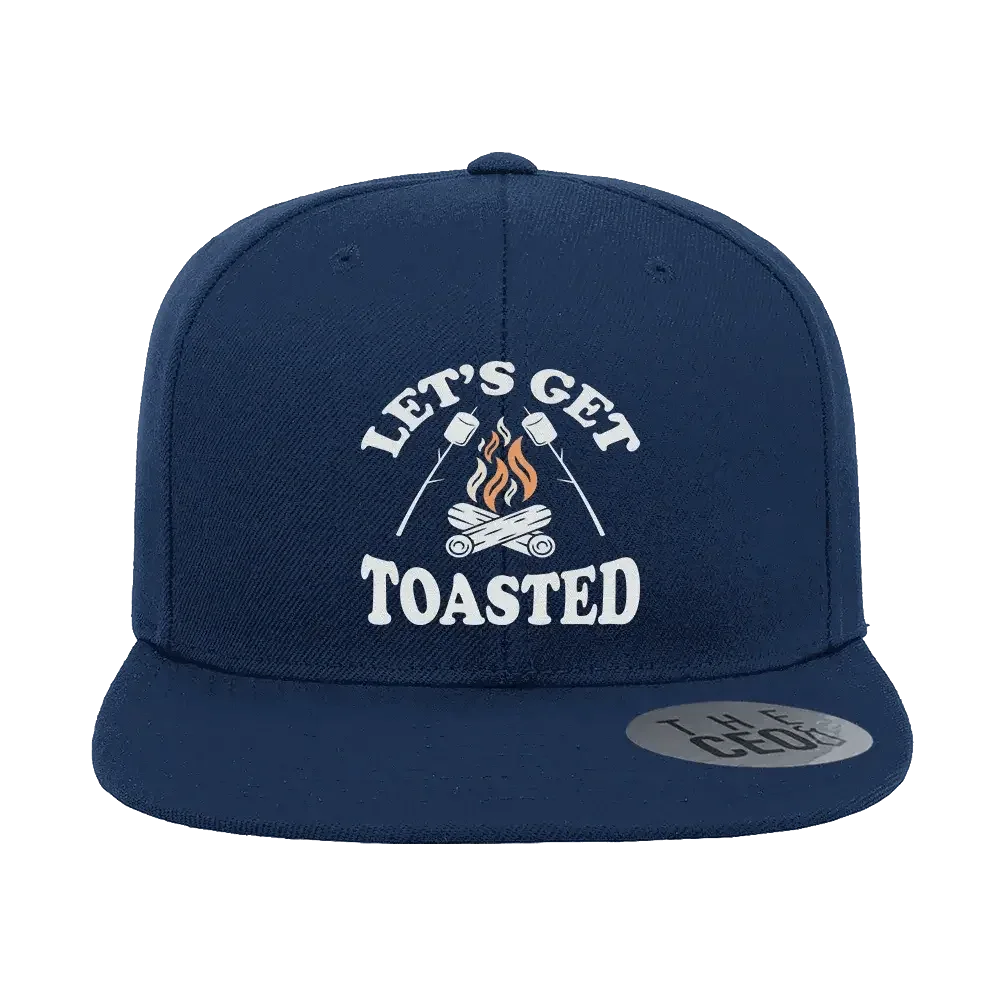 Let's Get Toasted Embroidered Flat Bill Hat Blue