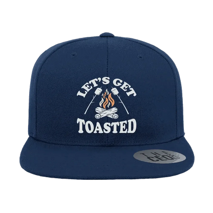 Let's Get Toasted Embroidered Flat Bill Hat Blue
