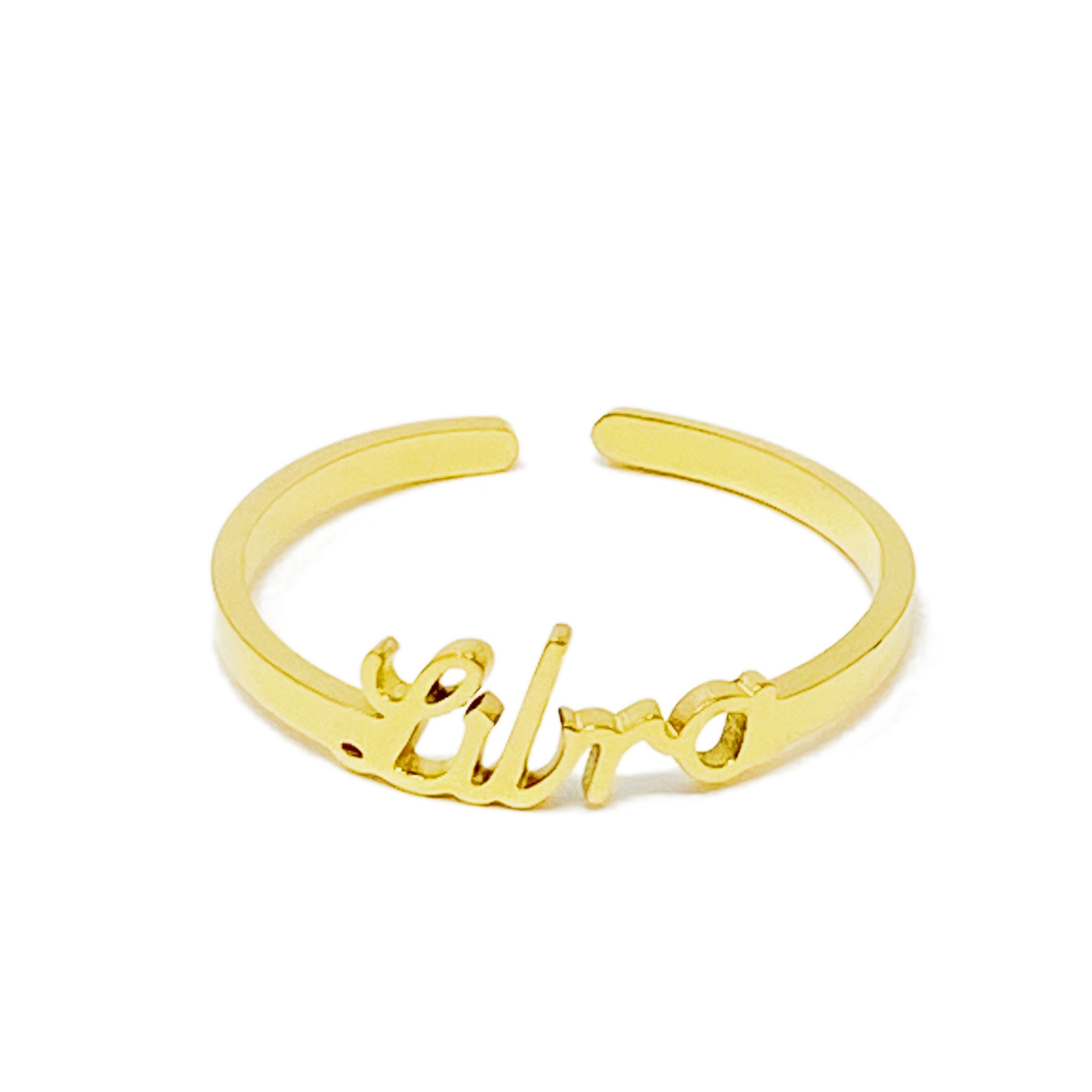 Elegant Scripted Zodiac Ring – Adjustable 18K Gold Plated Stainless Steel