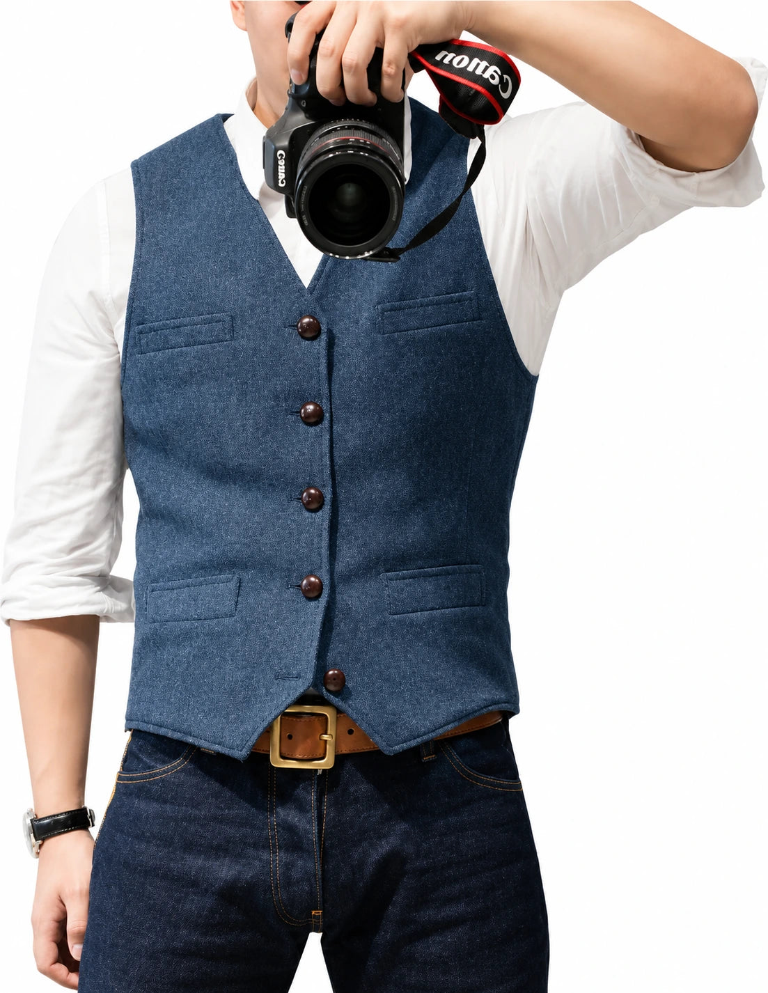 Suit Vest V Neck Herringbone Tweed Slim Fit