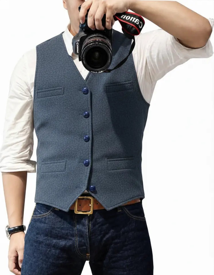 Suit Vest V Neck Herringbone Tweed Slim Fit