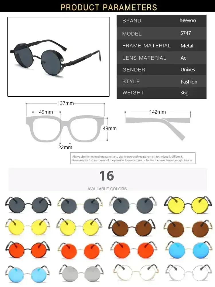 Fashion Round Sun Glasses Black Gray