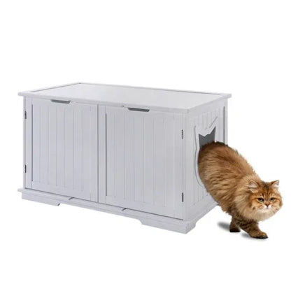 X-Large Cat Washroom Bench Litter Box Enclosure Furniture Box House White