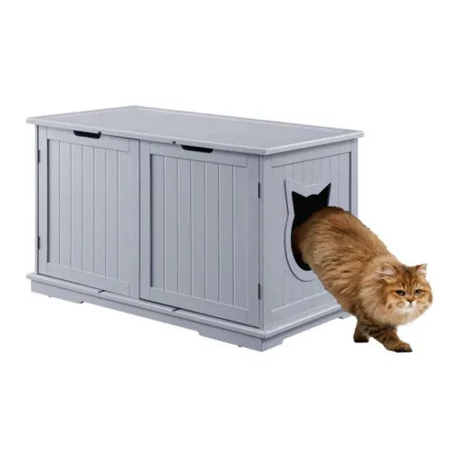 X-Large Cat Washroom Bench Litter Box Enclosure Furniture Box House Grey