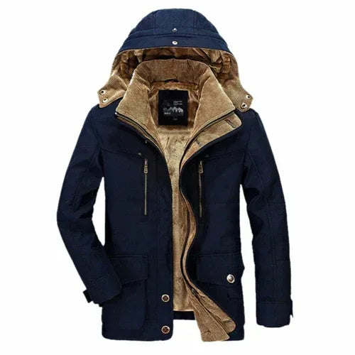 Mens Hooded Winter Parka Coat with Inner Fleece S / Navy
