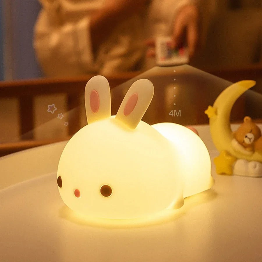 Cute Rabbit Silicone Lamp Timing Bedside Decor Kids Baby nightlight Birthday Gift Minx