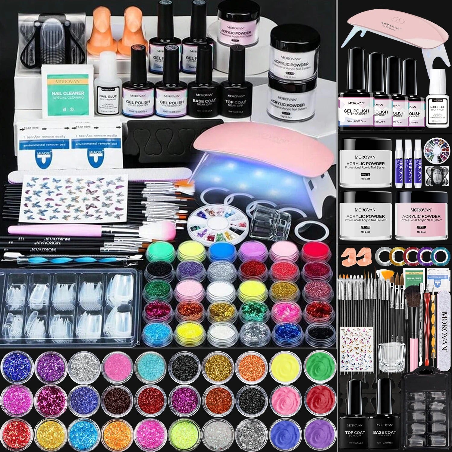 Acrylic Nail Kit with 36W UV LED Nail Lamp Base Top Coat Suitable for Nail Extension and Decoration Nail Tools