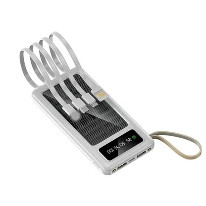 Portable Solar Power Bank with Built-in Cables White