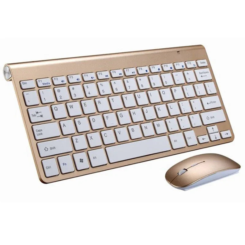 2.4 GHz Wireless Mini Keyboard And Optical Mouse Set Gold