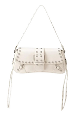 Fame Glossy Faux Leather Rivet Trim Shoulder Bag IV / one size