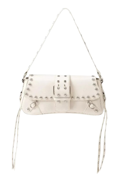 Fame Glossy Faux Leather Rivet Trim Shoulder Bag