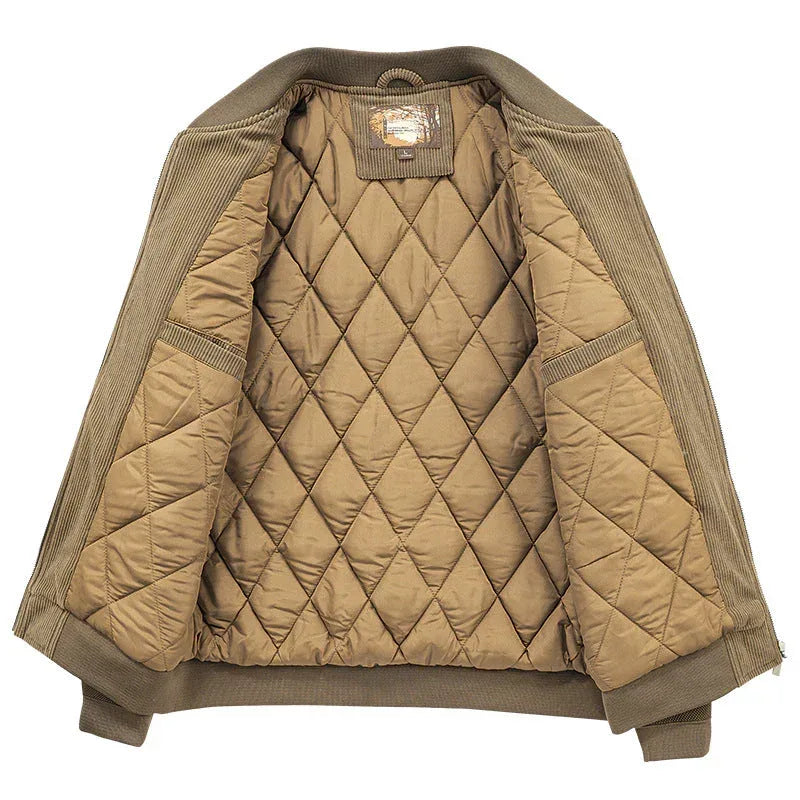 Mens Round Collar Winter Zipped Up Elbow Patch Jacket S / Green