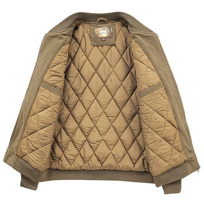 Mens Round Collar Winter Zipped Up Elbow Patch Jacket S / Green