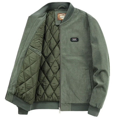 Mens Round Collar Winter Zipped Up Elbow Patch Jacket S / Green